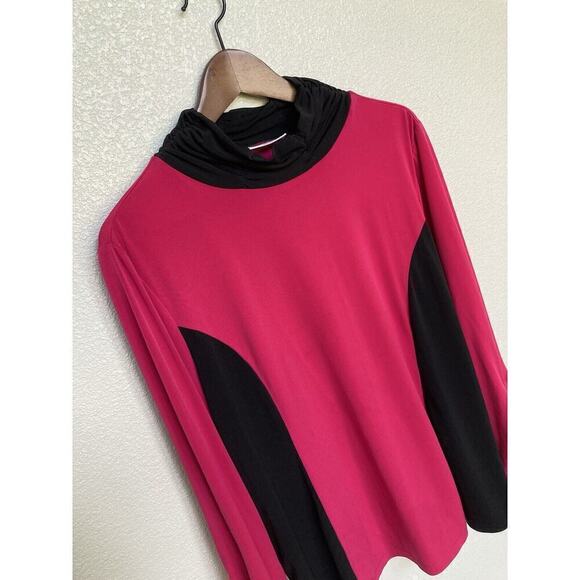 Susan Graver Color block pink black long sleeve XL stretch mock neck blouse - Picture 2 of 6